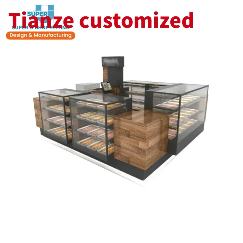 

(customized)Custom Bakery Wooden Shopfitting Solutions Bakery Display Counter Retail Kiosk Unique Fancy Design