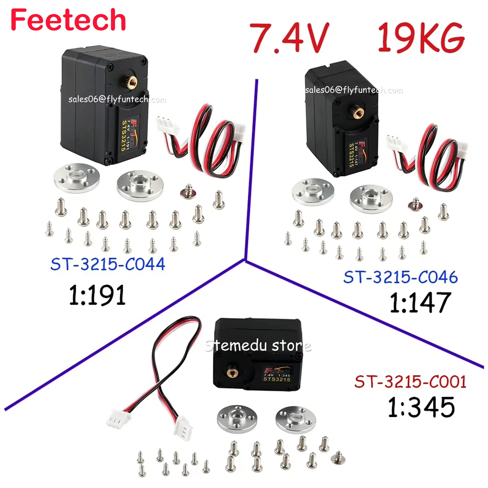 Feetech 7.4V 19KG ST3215-C046/C001/C044 Serial Bus Servo 1/345 1/191 1/147 Gear Robot Arm Magnetic Encoder 360° for SO-ARM100