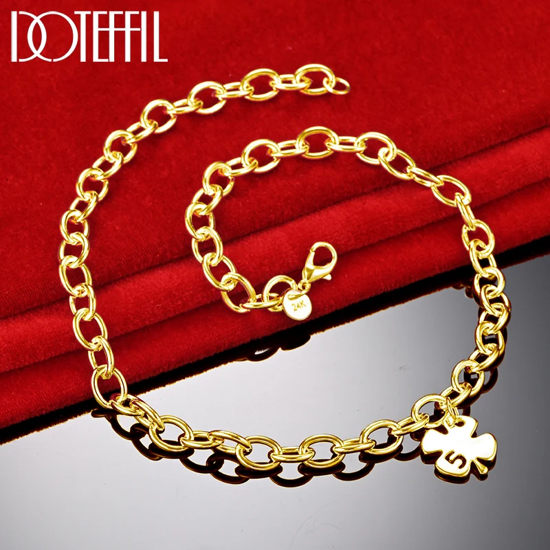 

DOTEFFIL 18K Gold Four Leaves Clover Pendant Chain Necklace For Women Wedding Engagement Fashion Jewelry