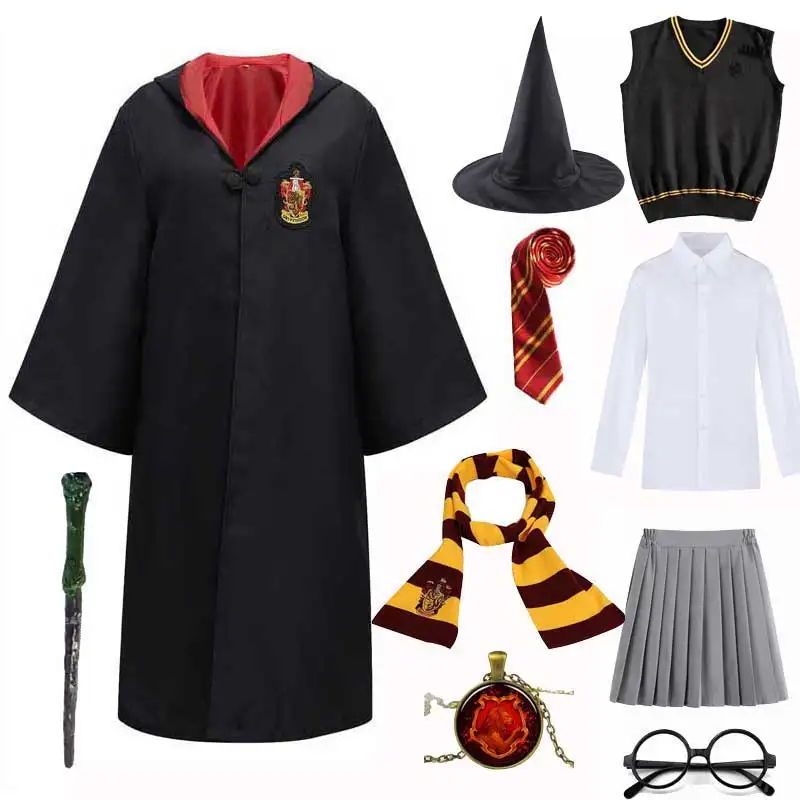 Unisex Slytherin Costume Magic Shool Robe Cape Sweater Dress Tie Glasses Witchcraft Cosplay Set Halloween Costume