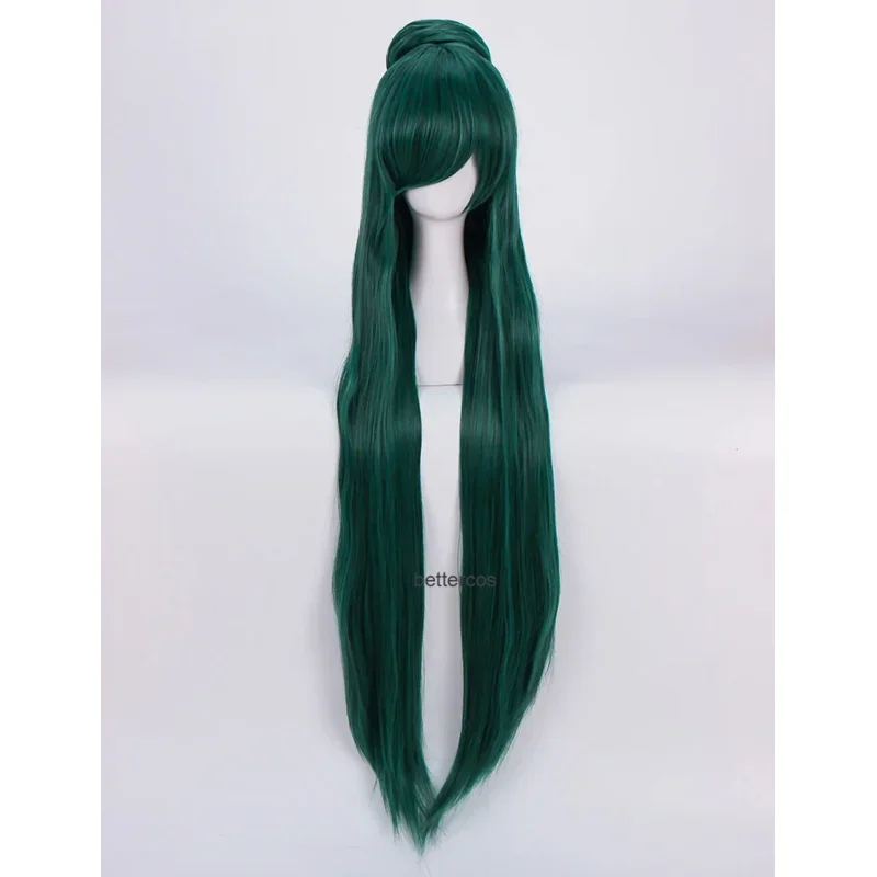 

Sailor Pluto meiou Setsuna cosplay wigs 100cm long dark green heat resistant synthetic hair wig cap a bun