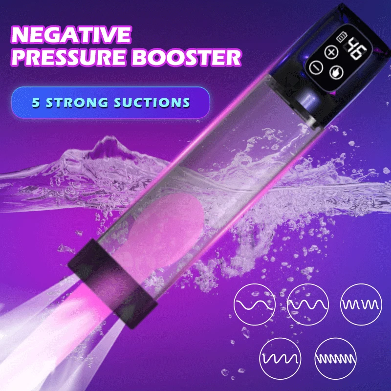 IPX7 Electric Penis Pump with 5 Suction Penis Massager Stimulator Enlargement Enhancer Male Masturbator Sex Toys for Men 18+