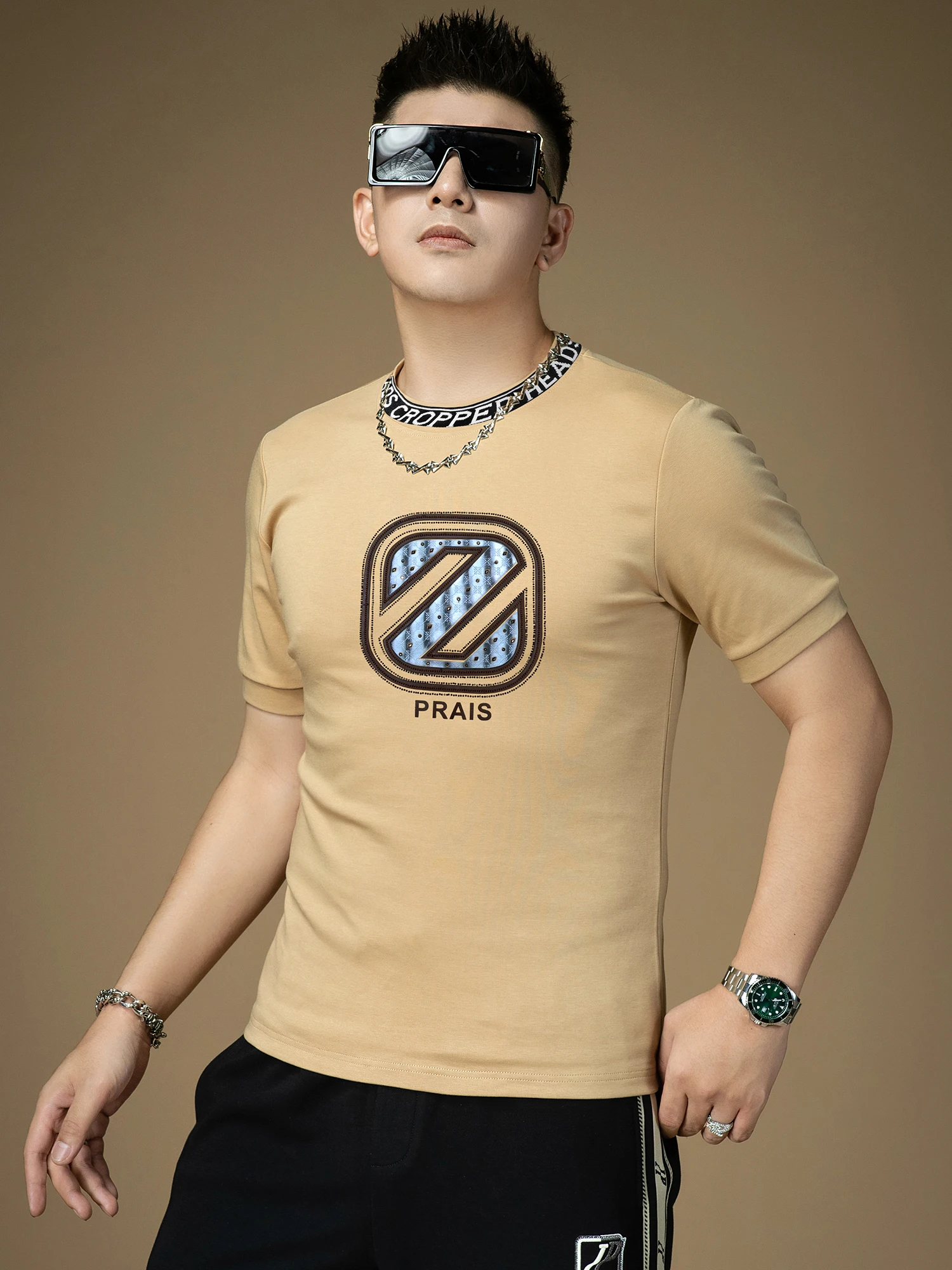 

Новая мужская футболка с коротким рукавом 2025 года: базовый слой, осенне-зимняя коллекция, модный брендовый дизайн, пэчворк, молодежная, из хлопка и модала