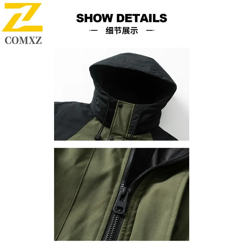 メンズロングダウンジャケットスプライシングフード付きアウトドア登山防寒パッド入りコートカジュアルスノースキー暖かい冬パーカー