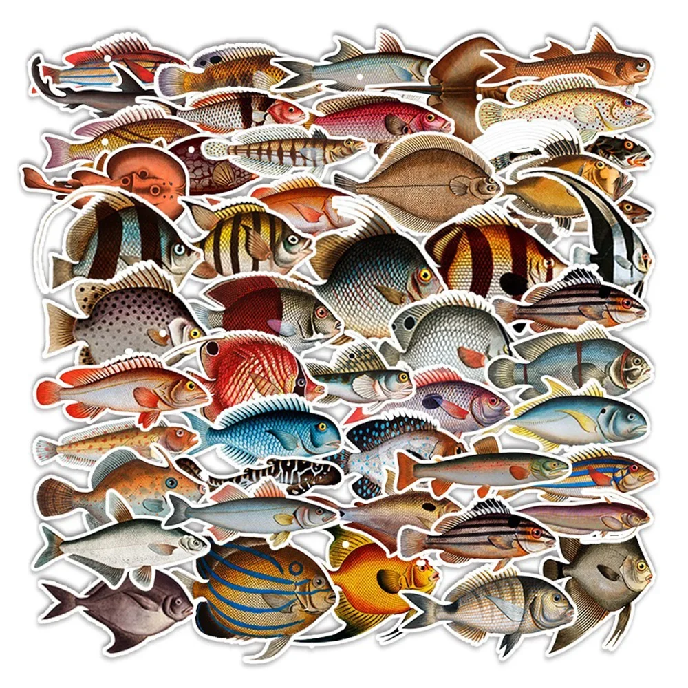 50PCS Realistic Marine Life Fish Cartoon Sticker DIY Phone Laptop Luggage Skateboard Graffiti Decals Fun for Kid Toy