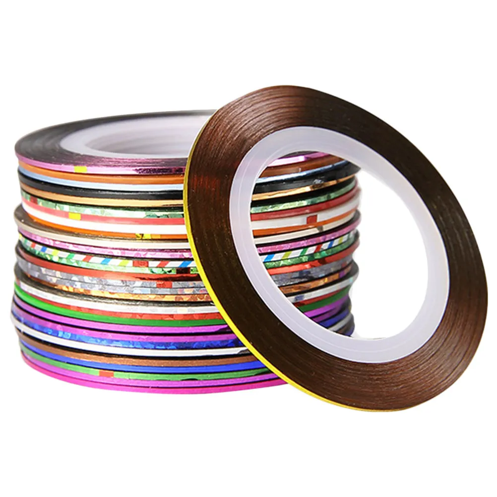 30 Rolls 1Mm Nail Art Tape Self Adhesive Shiny Line Sticker for Nail Decoration Manicure Pedicure DIY Home Salon Use