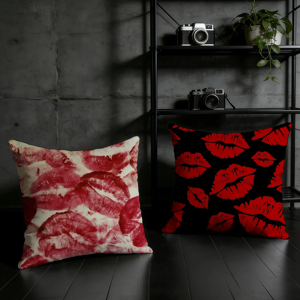 Fiery Red Lips cushion cover Birthday Anniversary Gifts Double Sided Printed Zipper Cushion Cover Soft Skin Bedding