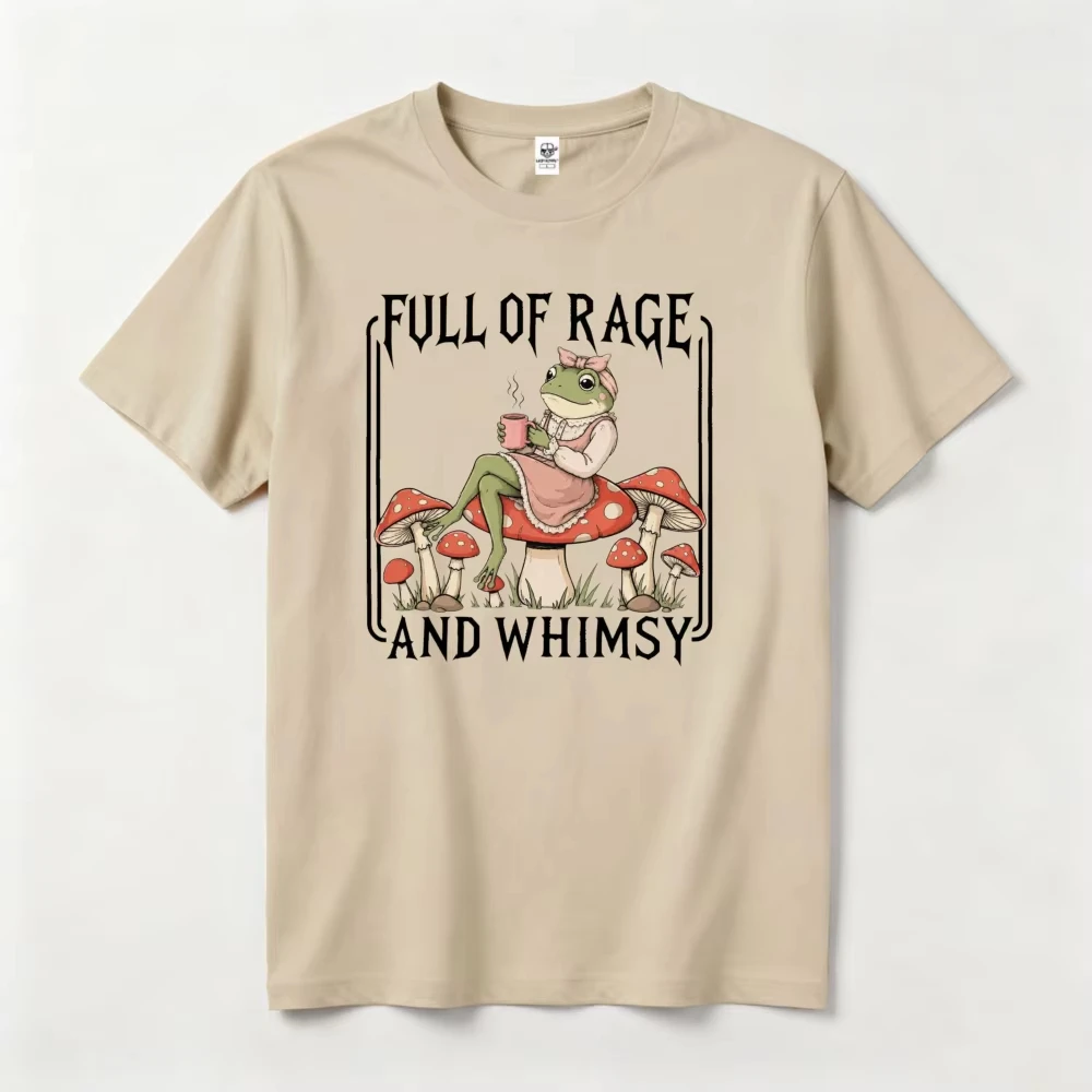 Cottagecore-Ästhetik-T-Shirt, Gothic, verspielte, lässige Oberteile, voller Wut und Fantasie, Cottagecore-Frosch-Pilz-Grafik-T-Shirt – Detail 3
