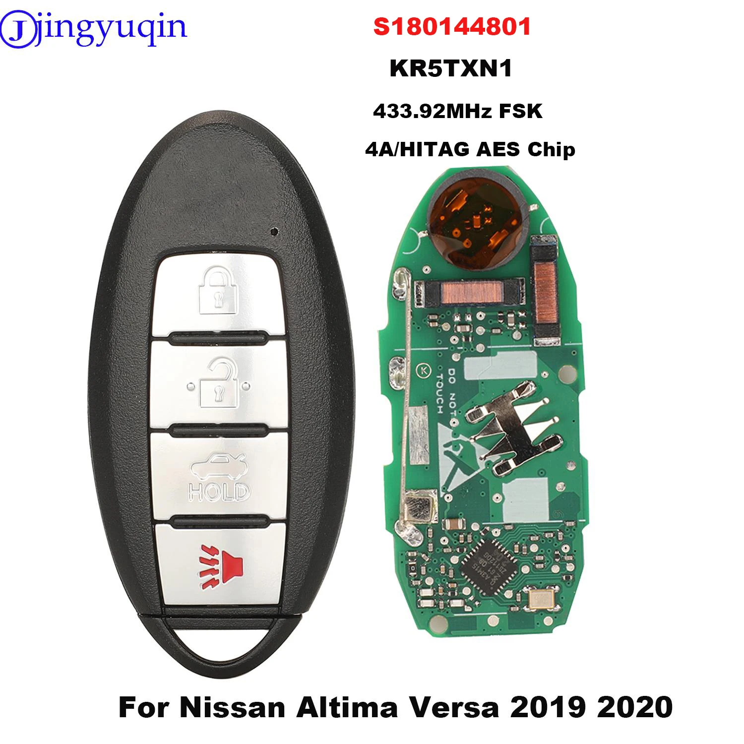 

jingyuqin Car Alarm Smart Remote Key S180144801 KR5TXN1 For Nissan Altima Versa 2019 2020 433.92MHz 4A Chip 4 Buttons FSK