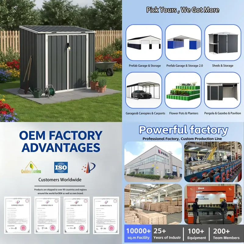 EST15586-H140 Waterproof Metal Shed Garden Backyard Shed Storage Shed with Locking Door Outdoor