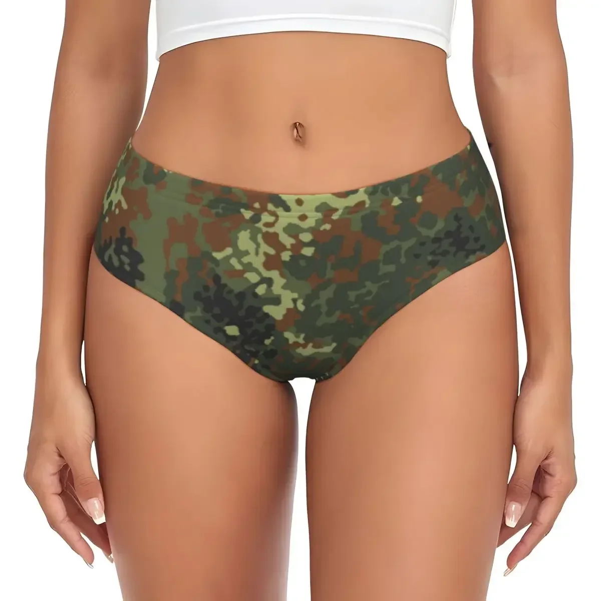 

Custom Flecktarn Camo Brief Panties Womens Breathable Camouflage Underwear