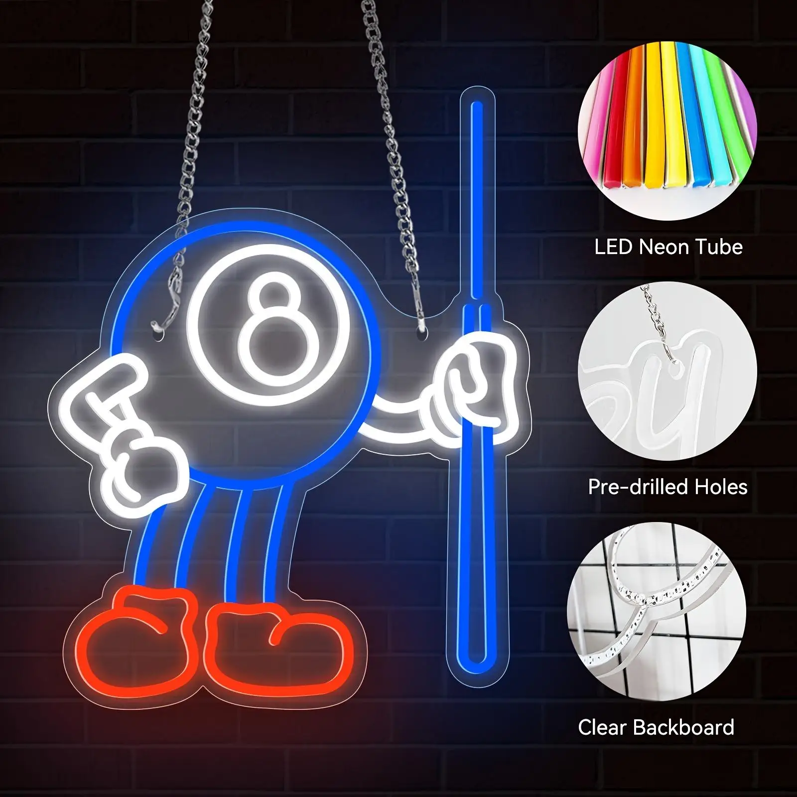 USB لطيف البلياردو ديكور الجدار مصباح عكس الضوء ضوء النيون تسجيل ل البلياردو نادي بار ملهى ليلي ديكور هدية لعشاق البلياردو #5