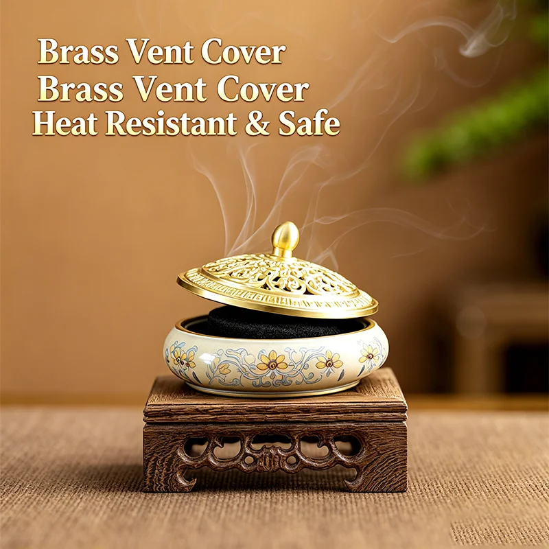 Golden Lotus Copper Incense Censer Hand Painted Aroma Burner for Agarwood Sandalwood Incense Powder Home Indoor Decor