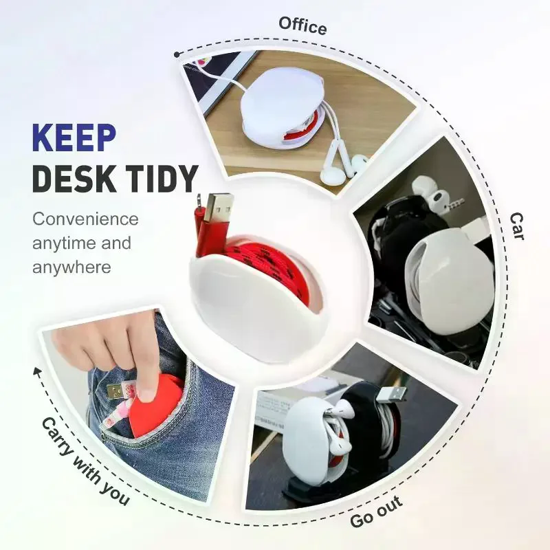 Reader Charger Retractable Cable Wire Cord Wrap Organizer Automatic Cord Winder For Headphone Earbud USB Cables 1Pcs