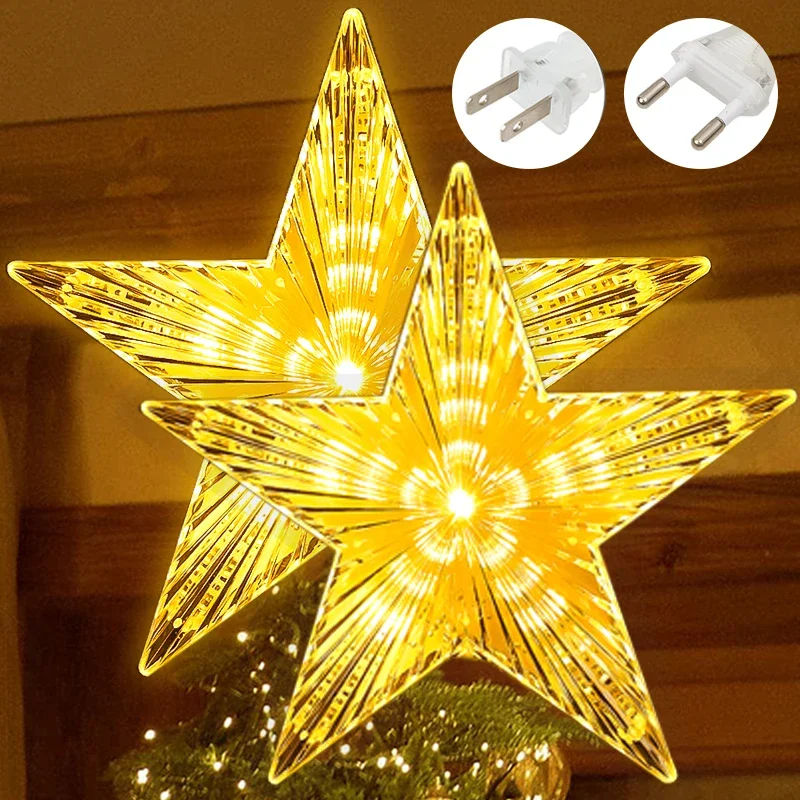 Christmas Tree Top Star LED Glowing Light Holiday New Year Christmas Five-pointed Star Ornament Decorations Navidad 2024 17x18cm