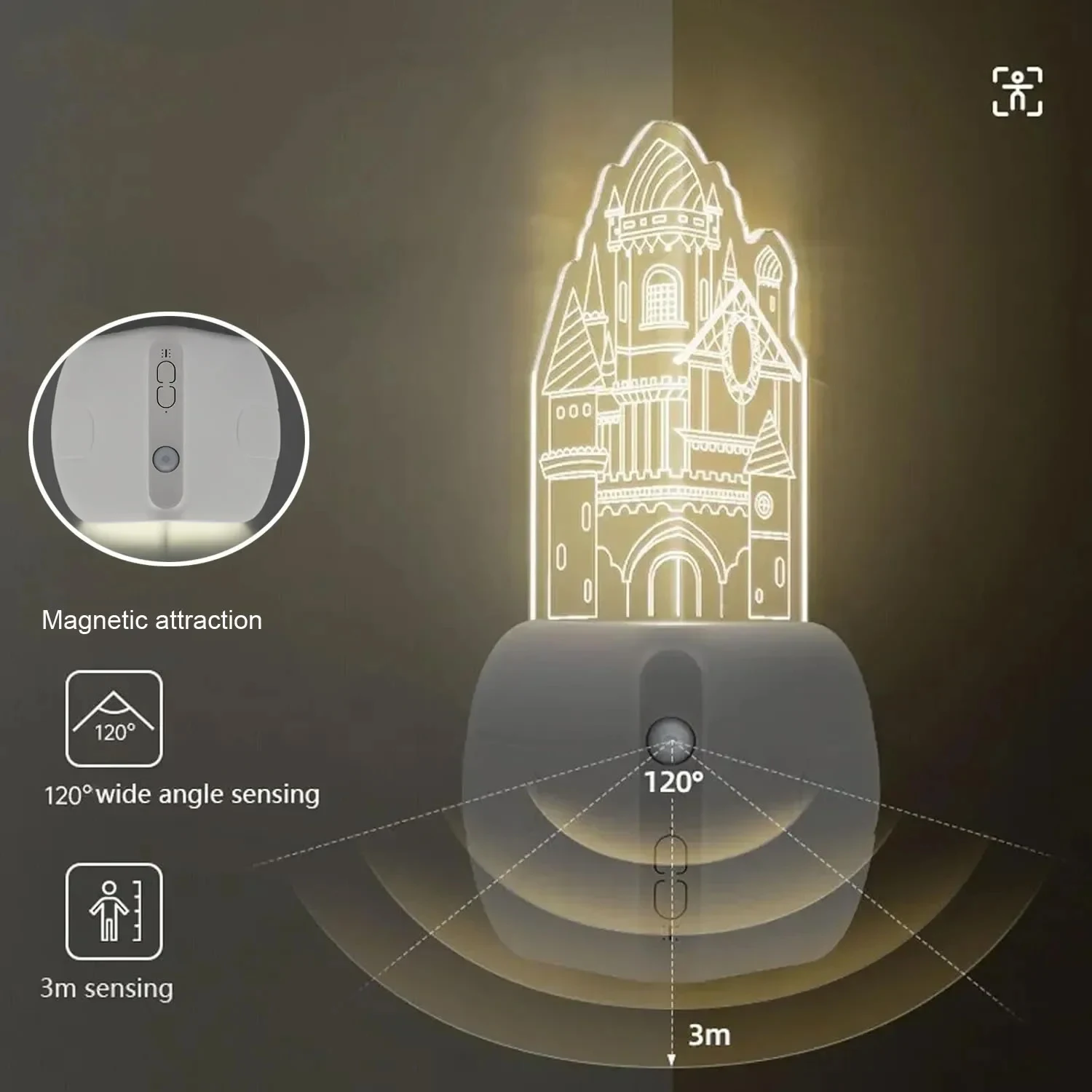 

Night Lamp With Motion Sensor Rechargeable USB LED Christmas Wall Light For Stairs Corner Bedroom Bedside Table Lamp