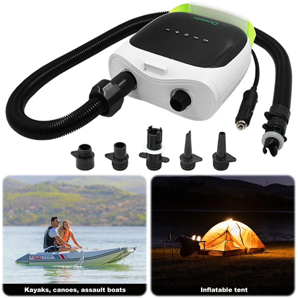 

Electric Air Pump with 6 Nozzles Air Mattress Pump Dual Stage Inflation Auto-Off for Inflatable Paddle Boards Boats Mattress