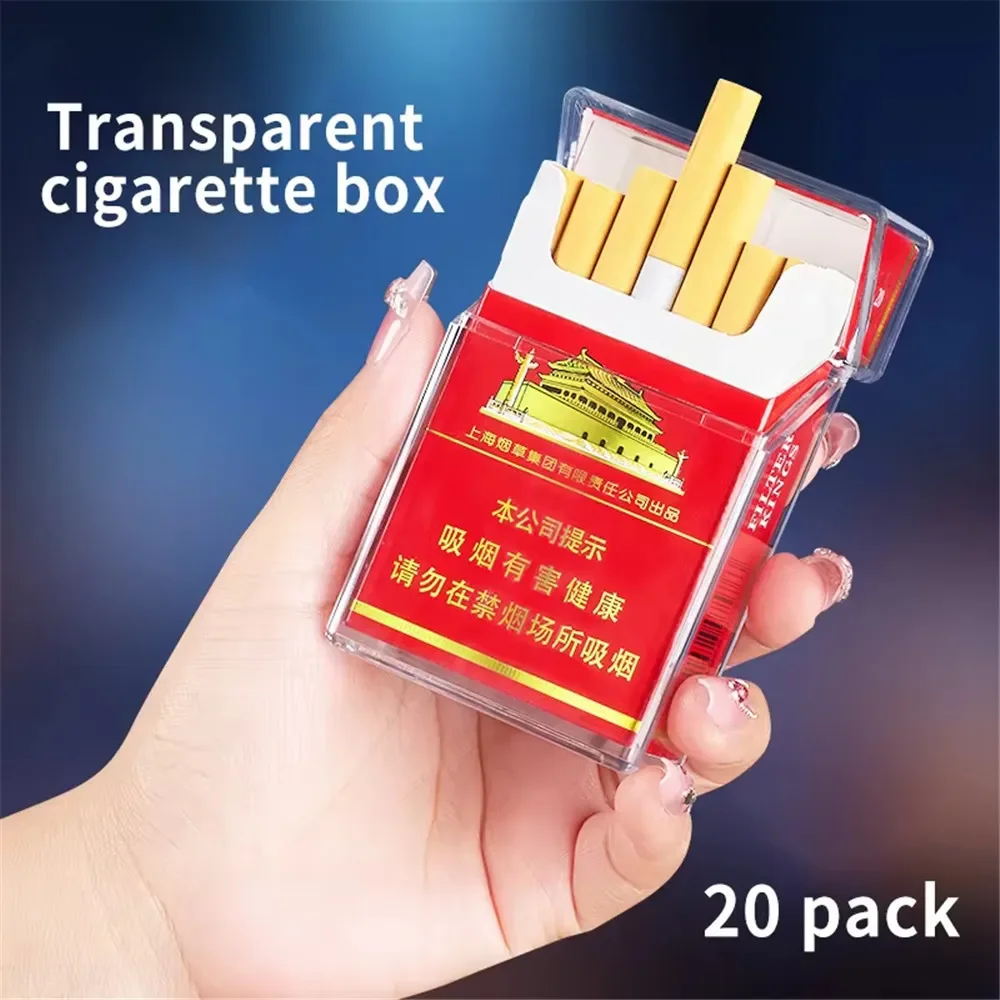 Transparent Portable Cigarette Case for Men 20Count Soft Hard Pack Universal FlipTop Cigarette Shell Cover Thickened Pressure