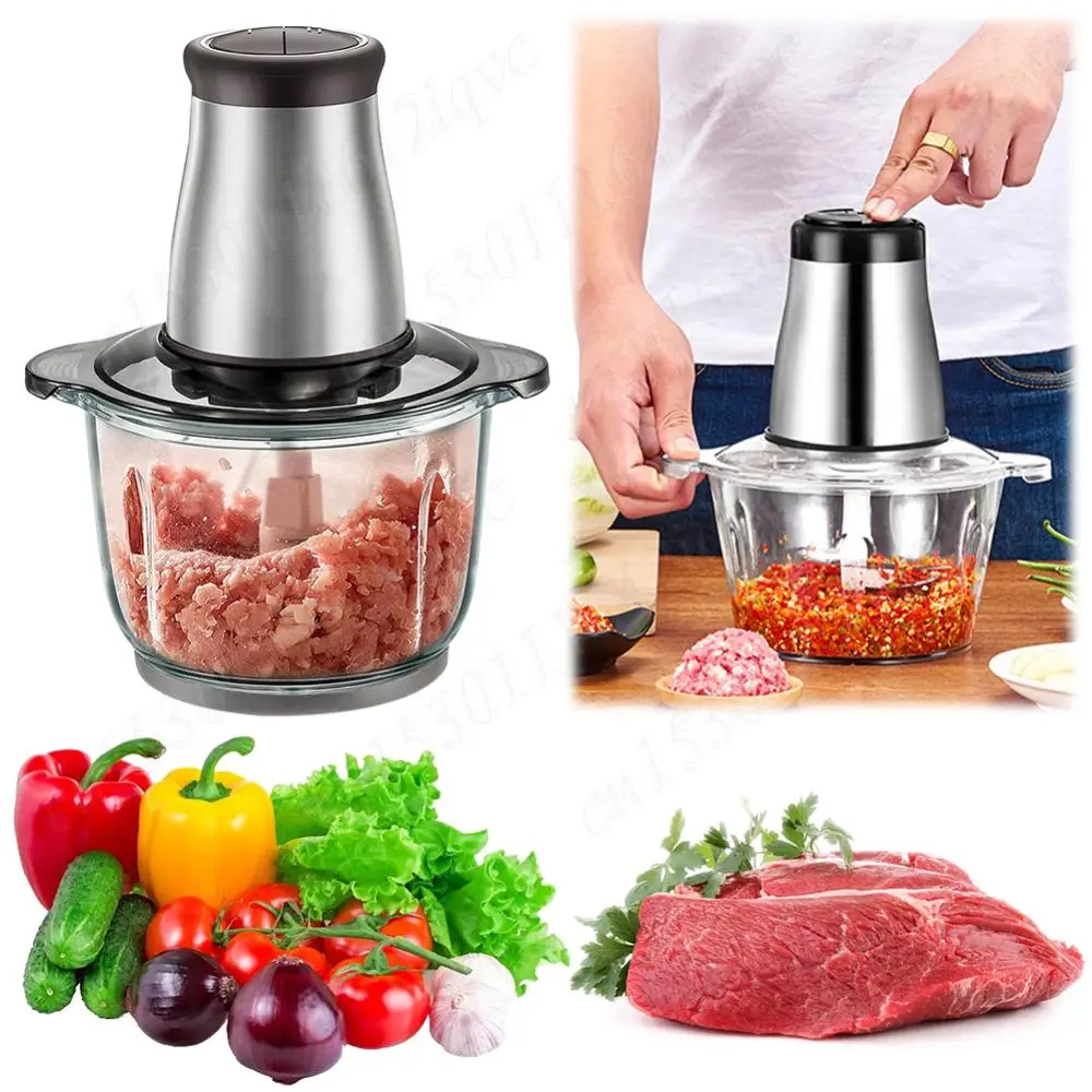 Electric Meat Grinder Food Chopper with Bi-Level Blades Vegetable Fruit Cutter Large Capacity 2 Gear for Meat Nuts Onion Garlic