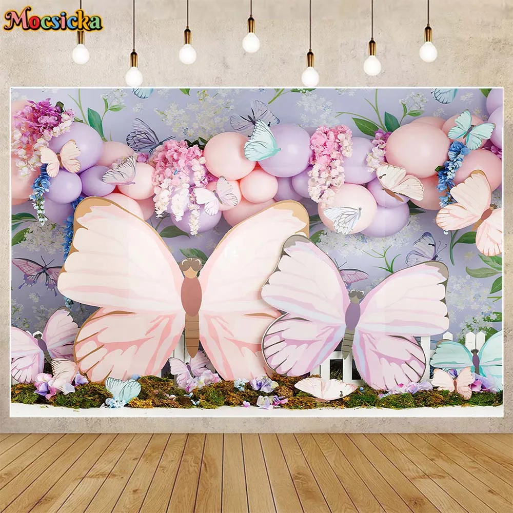 

Mocsicka Butterfly Newborn Photography Background Baby Kids 1st Birthday Cake Smash Photocall Backdrops Photo Studio Shoot Props