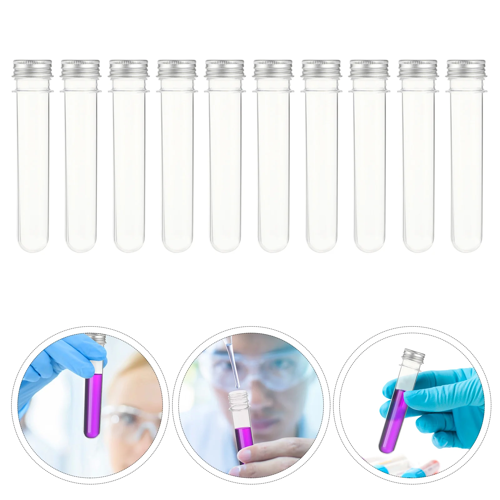 20 Pcs Cylinder Liquid Storage Containers Clear Flat Test Tubes with Caps