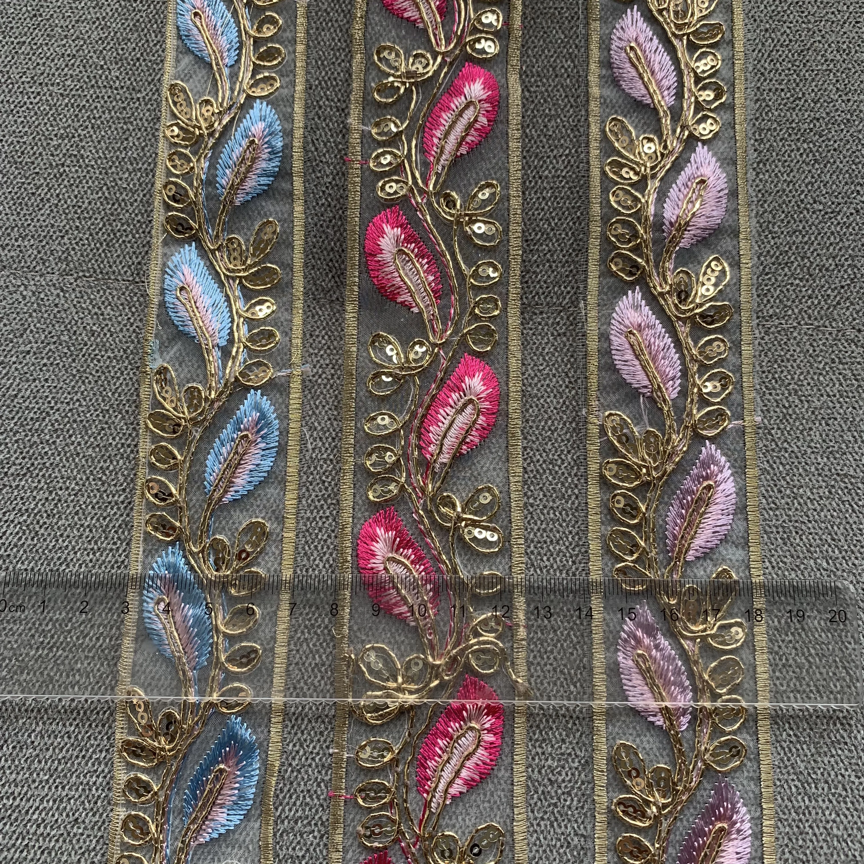 مجموعة من 2 م/6.56 قدم ، كبيرة وواسعة ، تطريز دانتيل ، زخرفة زهور ، إكسسوارات ستائر ، مصنوعة يدويًا ، أشرطة حرفية ، فستان #2