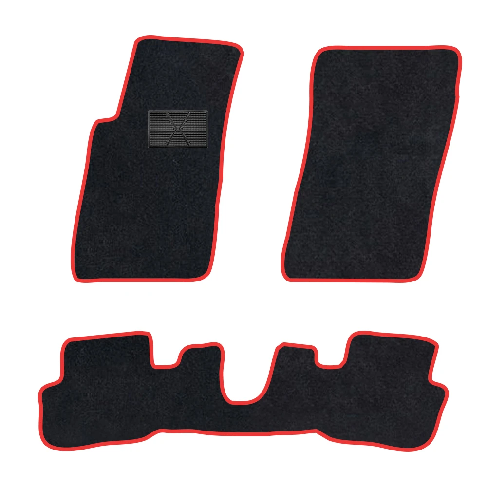 Auto-Fußmatte für Chevrolet Camaro 2010–2015 MK5, Polyester-Wildleder, rutschfest, schwarze Rückseite, rote Bindungskante
