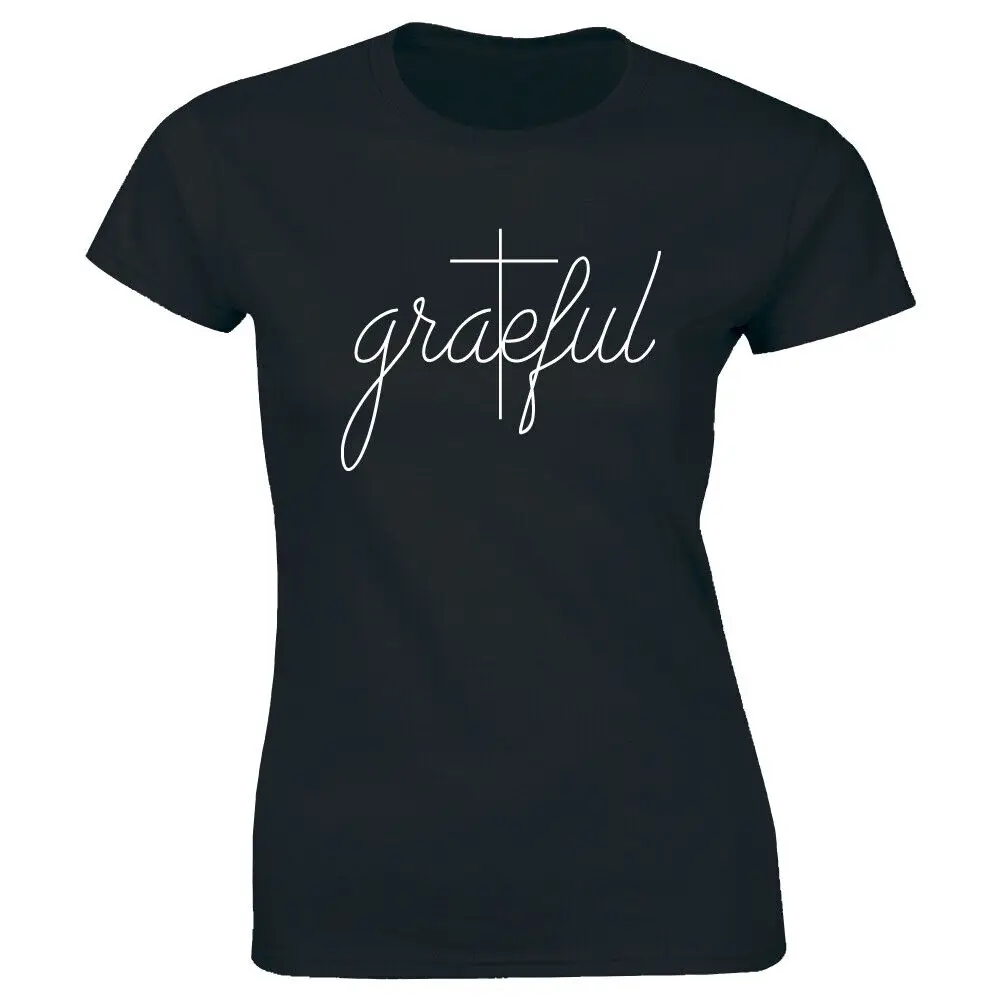 Grateful with Cross Image Short Sleeve T-Shirt for Women Christian Catholic Tee