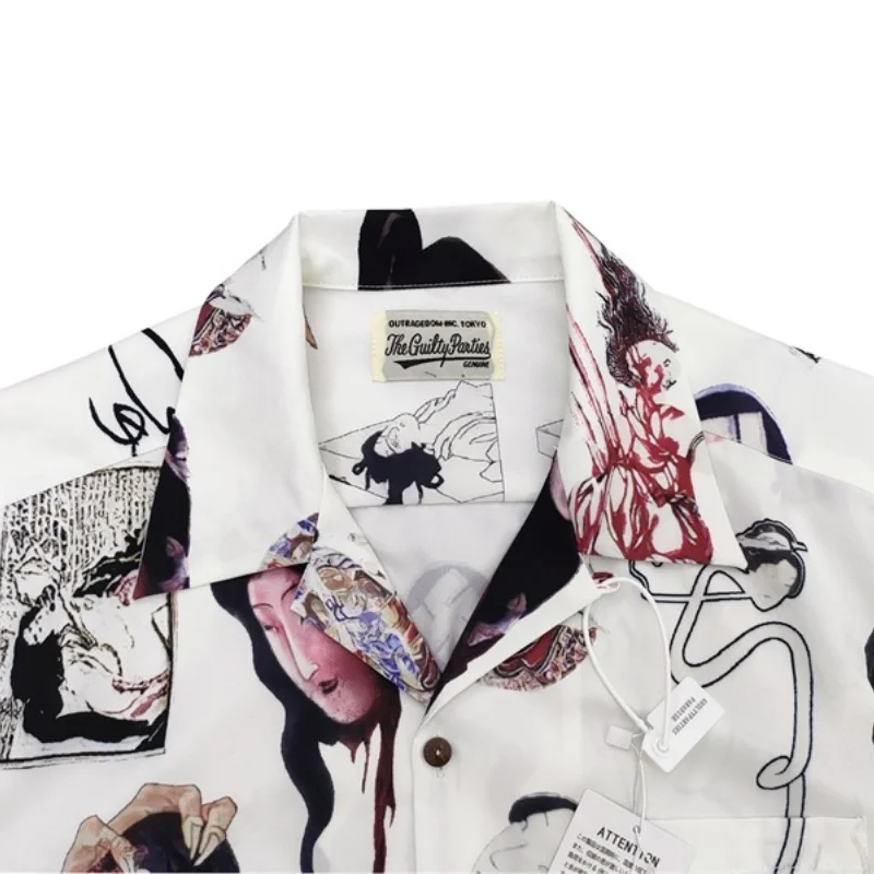 WACKO MARIA Fashion Loose Mens Womens High Street Prints Ukiyo-e Graffiti Hawaii Brand Long Sleeve Shirt