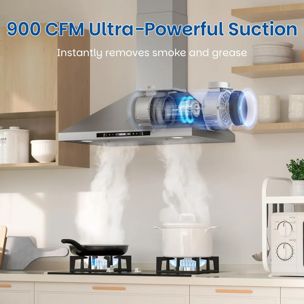 30 Inch Wall Mount Range Hood 900 CFM Ducted Kitchen Vent Hood Stainless Steel