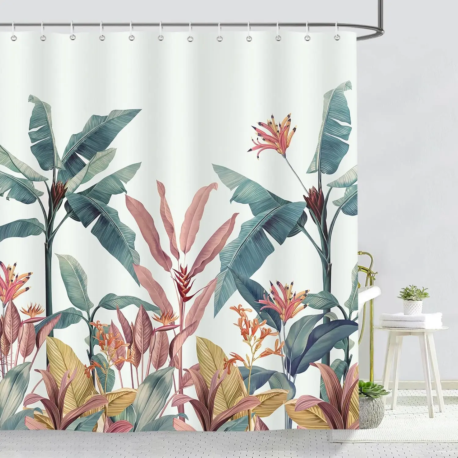 Banana Leaf Tropical Plant Green Shower Curtain 180 X 200cm Polyester Waterproof Mildew Washable Shower Curtain With Hooks