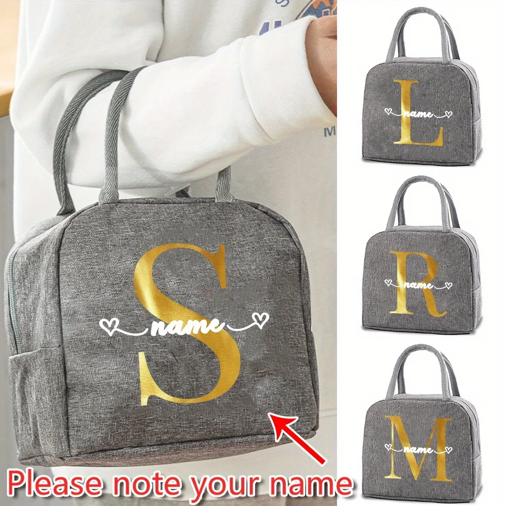 

Customized Insulated Lunch Bag Bento Bag Aluminum Foil Lunch Box Women's Handbag Letter Pattern Insulated Lunch Box Food Bag