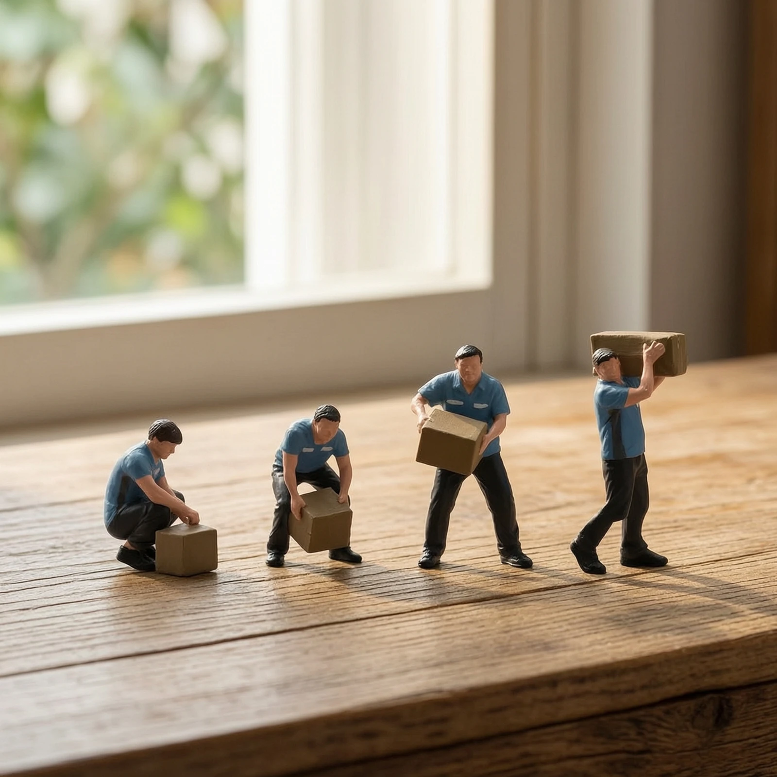 4 Pieces Worker Figurines with Boxes Various Poses Worker Figures Miniature Figure Set Collectible Diorama Models Realistic