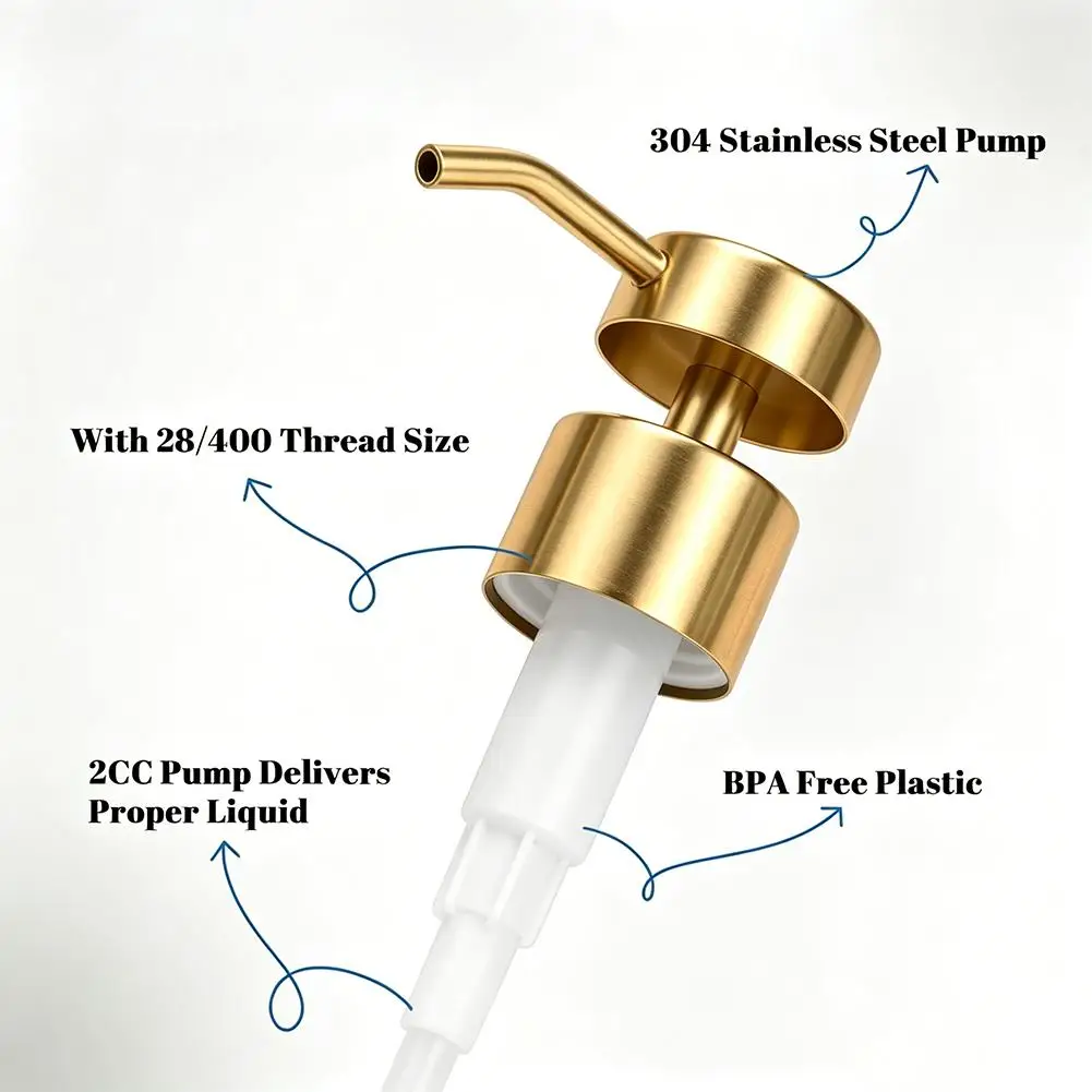Stainless Steel Black or Gold Pump Replacement 28/400 Thread for Soap Dispensers Compatible with 8 oz 16 oz Bottles