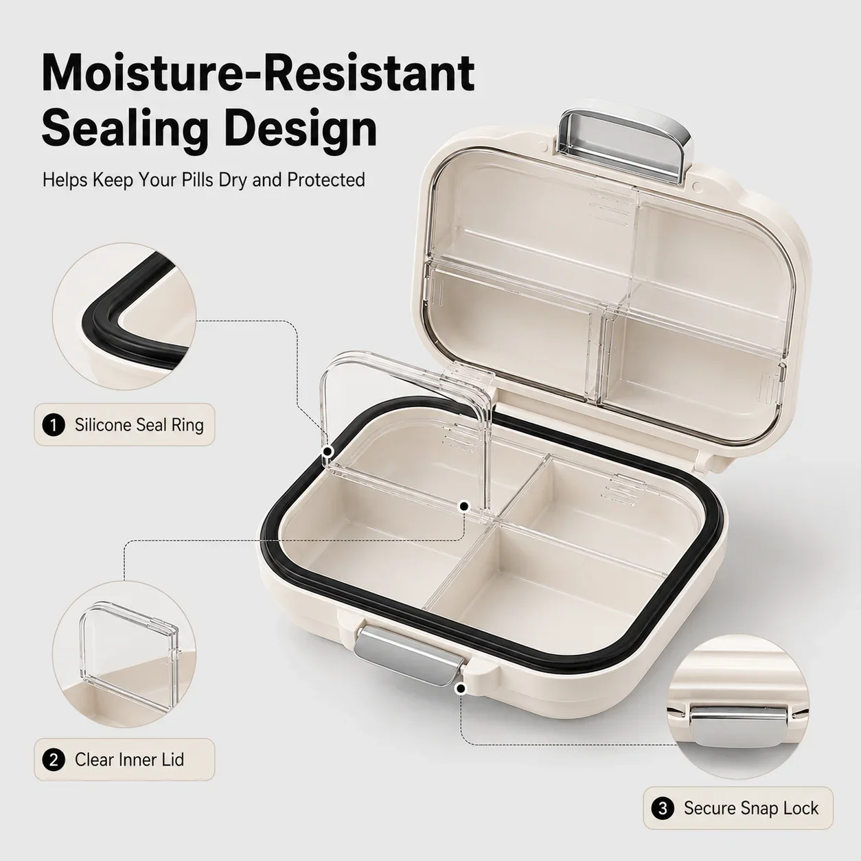 Portable Travel Pill Organizer 7 Compartments Vitamin Organizer Medicine Box Pill Case Daily Supplement Storage Box 3