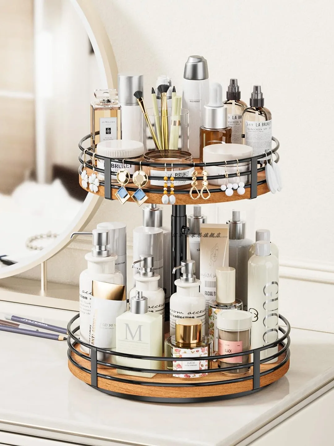 

Multi-Layer Rotatable Batoom eup Storage Ra Home Desktop Organizer Wood Material Bedroom Suitable Cosmetic Holder