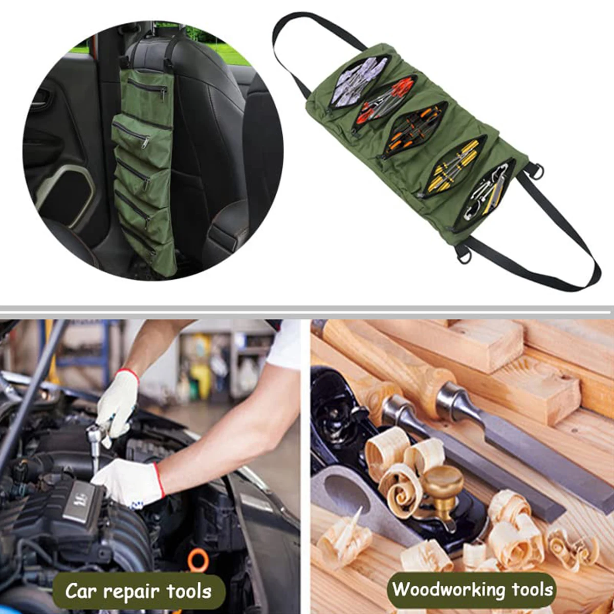 Tool Roll,Multi-Purpose Roll Up Tool Bag,Wrench Roll,Canvas Tool Organizer Bucket,Car First Aid Kit Wrap Roll Storage Case.-zmt