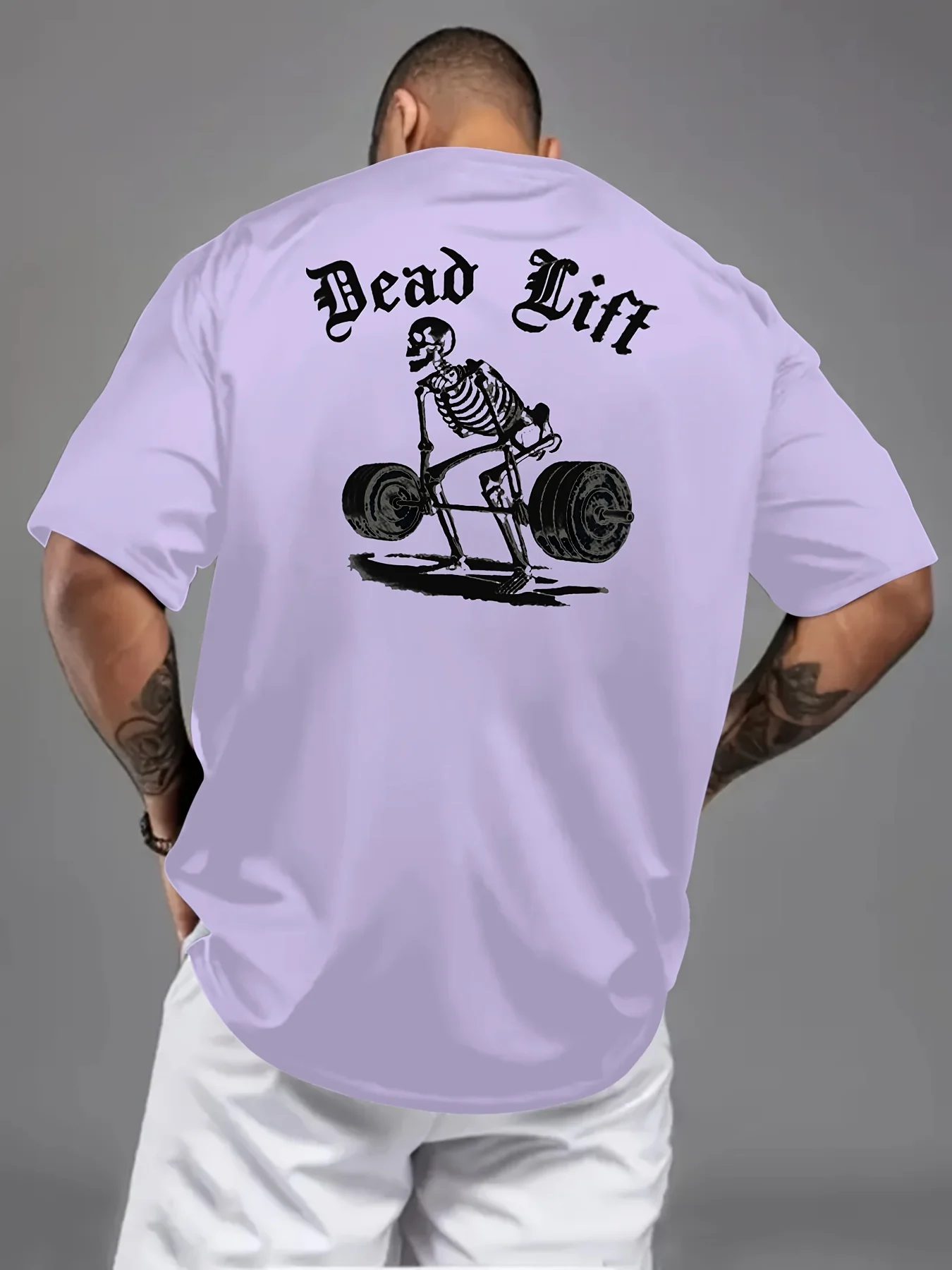 Summer 100% Pure Cotton Men's Casual Fashionable Loose Dead Lift Print Breathable Round Neck Short Sleeved T-Shirt