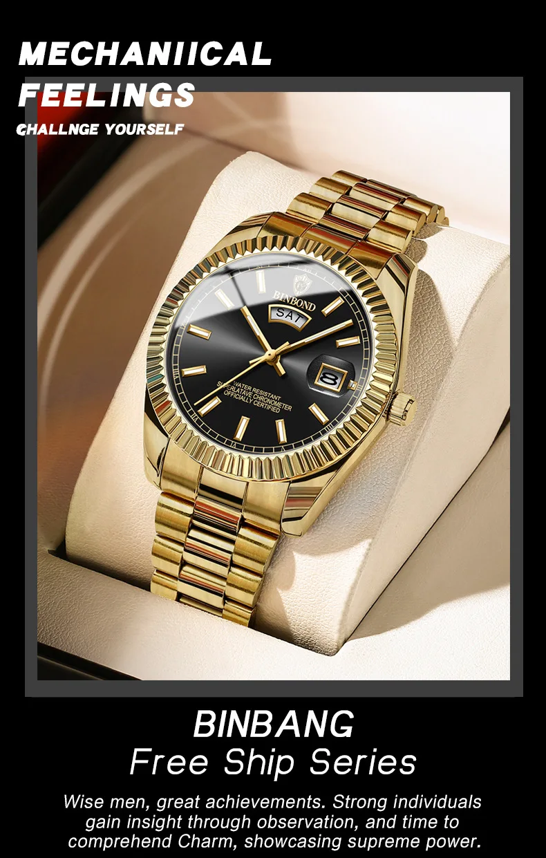 BINBOND Luxury Sport Wrist Watch For Man Waterproof Luminous Date Men Watch Quartz Stainless Steel Men's Watches Male Reloj