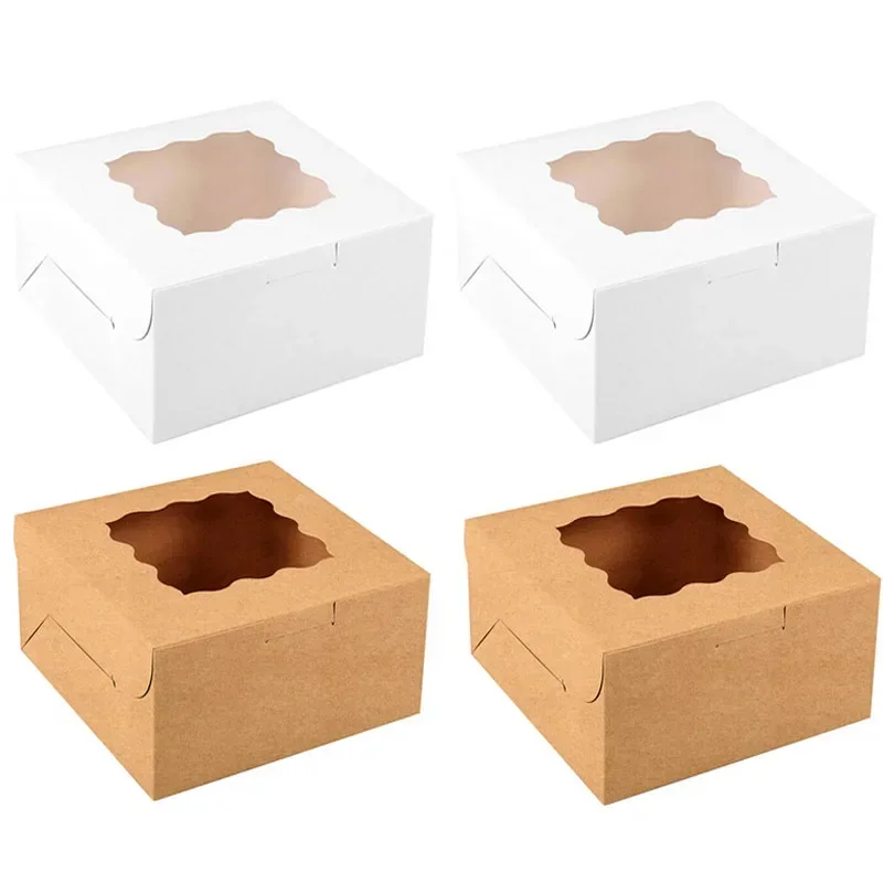 10Pcs Square Cake Box With Window Cupcake Candy Wrapping Boxes Baking Supplies Gift Box For Wedding Birthday Christmas Party