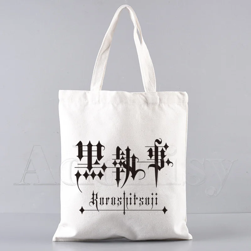 Black Butler Women Canvas Shopping Bag Letters Print Female Cloth Shoulder Bag Eco Handbag Tote Reusable Grocery Shopper Bags