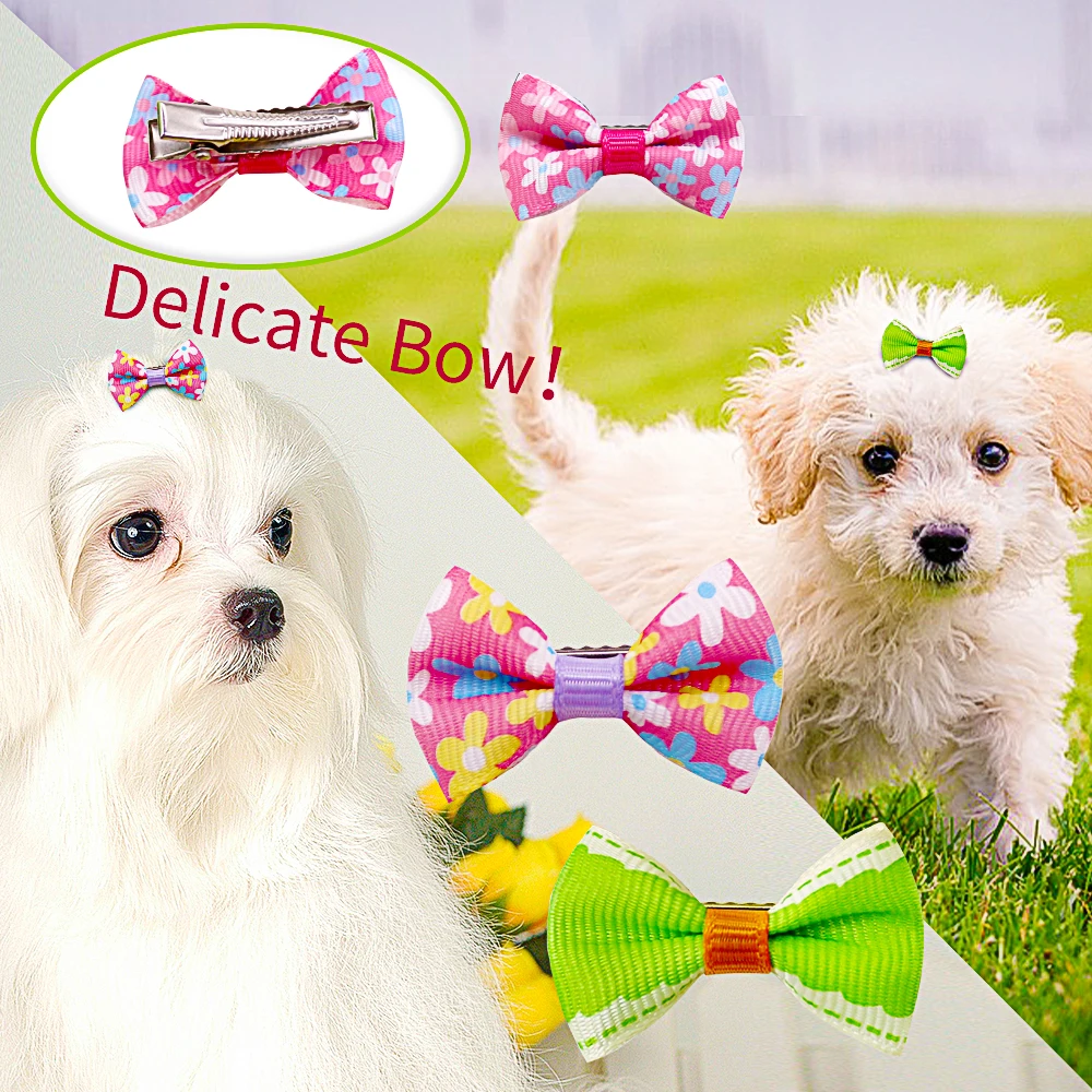 80PCS Pet Dog Hair Bows Handmade Pet Hair Clip For Dogs Cats Solid Color Polka Dots Bows Hairpin Pet Hair Accessories