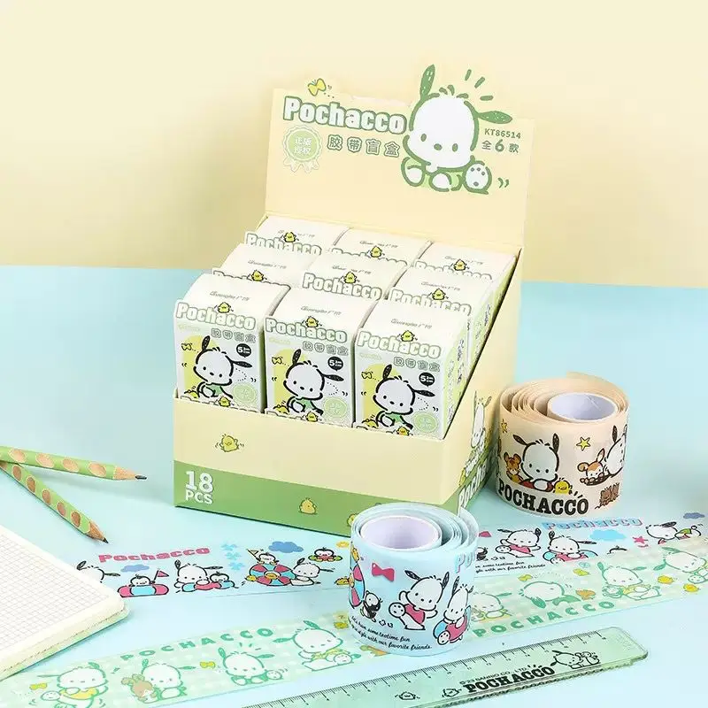 

18pcs Boxed Sanrio Pochacco Blind Box Tape Toys Student Surprise Box Stickers Toy Anime Pochacco Sticker Material For Girls Gift