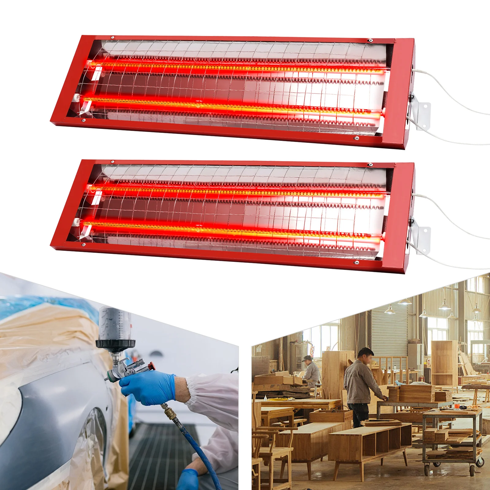 

2pcs 110V Double Tube Spray Baking Booth Infrared Paint Curing Lamp Red Light Auto Heating Dryer