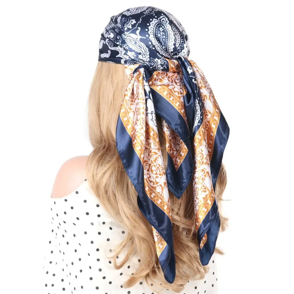 Head/Hair Scarf Black Gold Square Silk Scarves Women Summer Hijab Multifunctional Vintage Bandana Foulard Soie De Luxe Femme