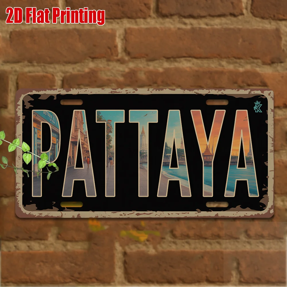 2D Flat, 2D Flat Printing, 1pc, Vintage Metal Sign, Only for decoration, Outdoor Wall Art (29.97cm * 14.99cm), PATTAYA Alumin