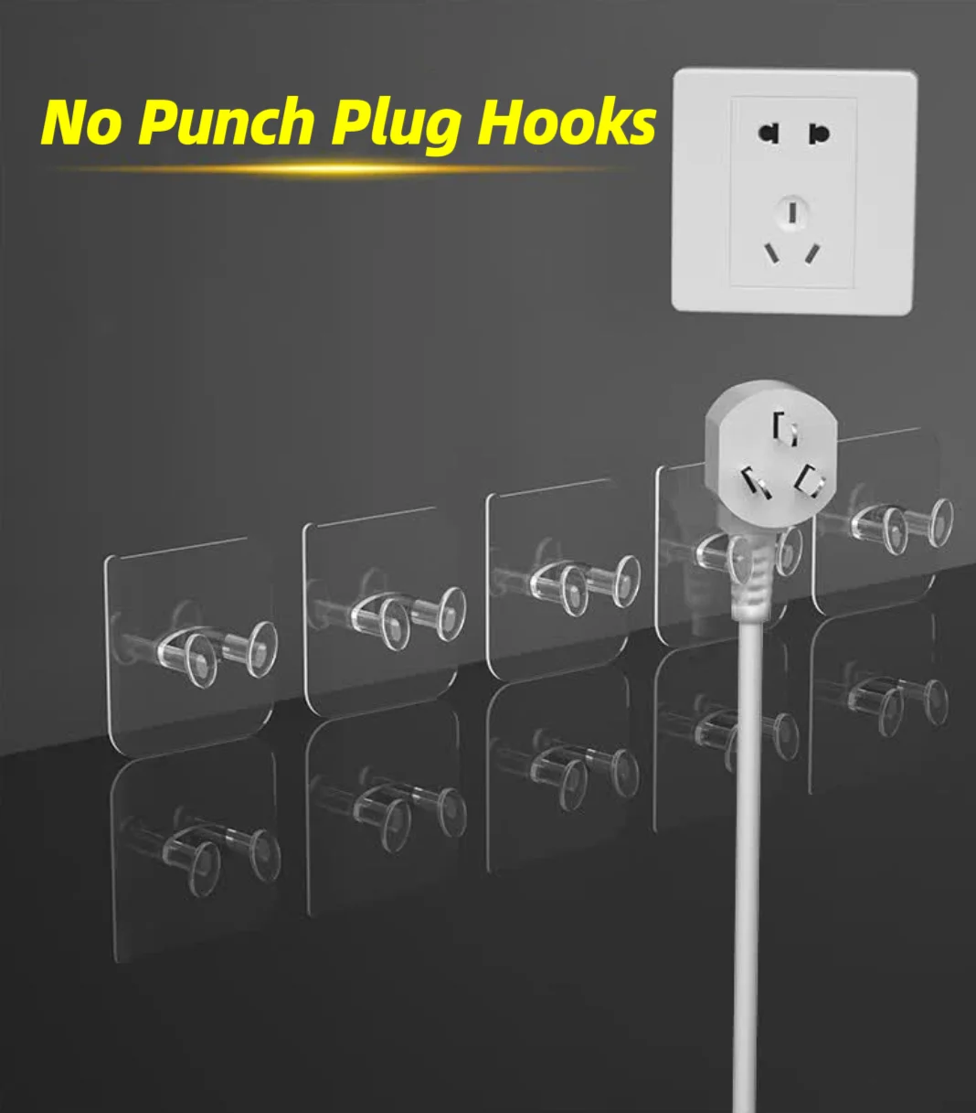 Hook Socket Holder Power Plug Hanger Gadgets Storage Kitchen Accessories Bathroom Organizers Self-Adhesive Wall Hanging