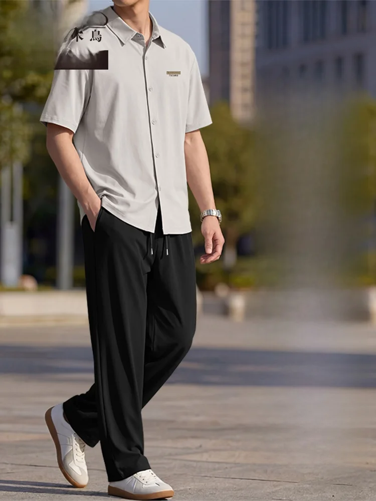 tucano-ice-silk-short-sleeve-shirt-set-men's-summer-loose-quick-dry-casual-sportswear-full-set-youth-fashion-breathable