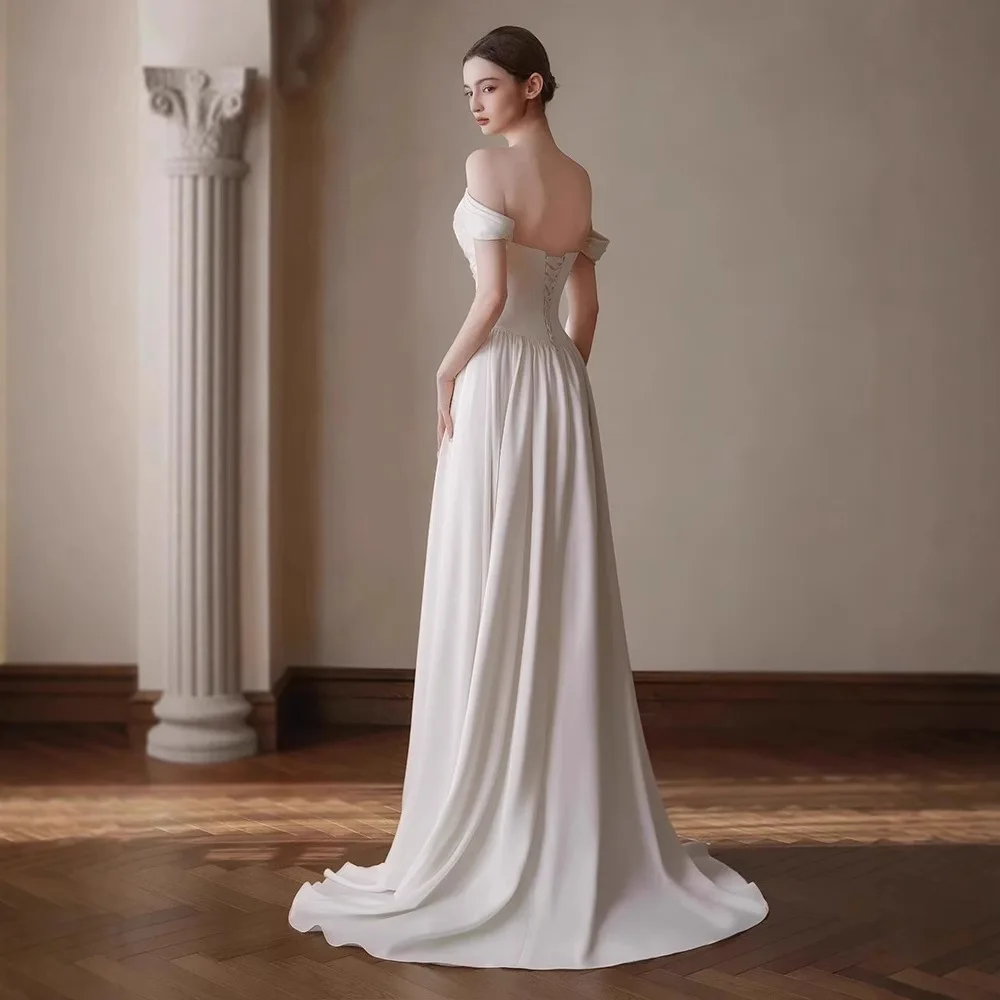 맞춤형 새틴 웨딩 드레스 여성용 스윕 기장 비즈 장식 프롬 이브닝 드레스 우아한 정장 파티 드레스