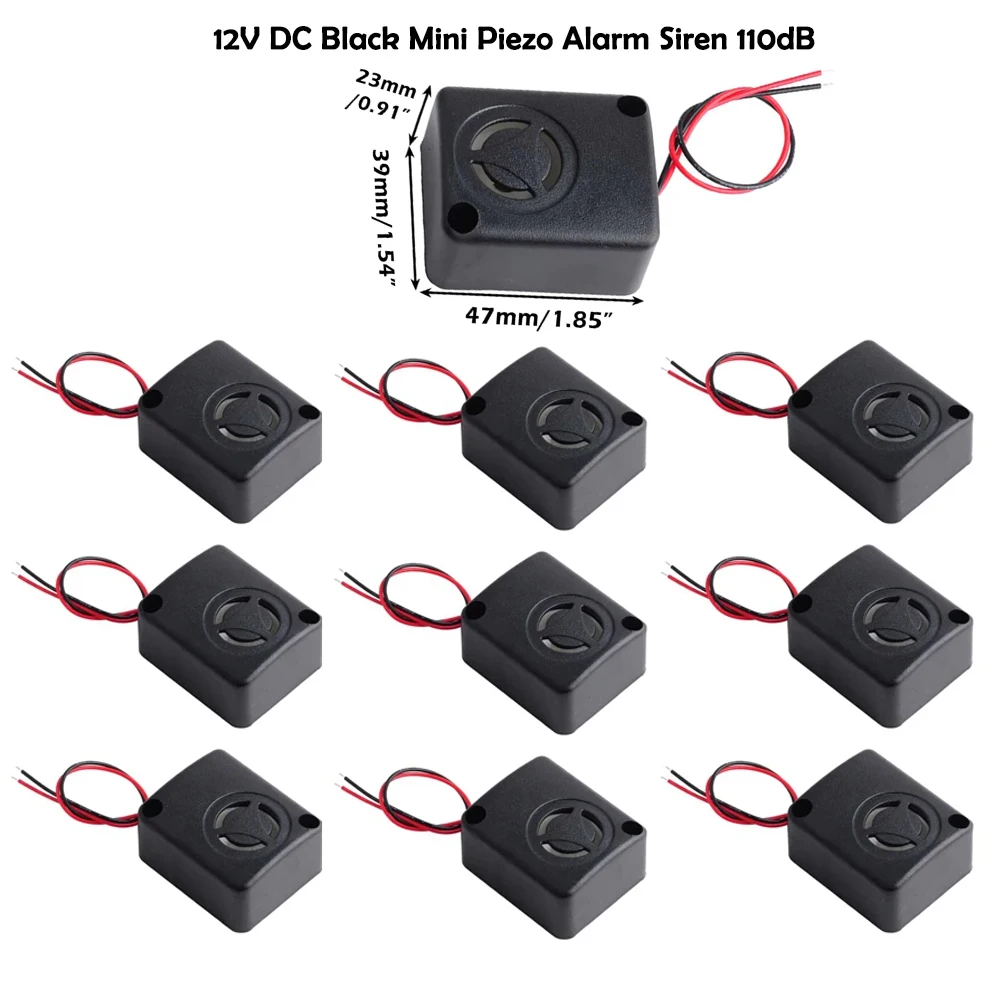 12V DC Black Mini Piezo Alarm Siren 110dB Insurance Safe Anti-Theft Alarm High-Decibel Buzzer Loud High Pitch for Car Vehicle